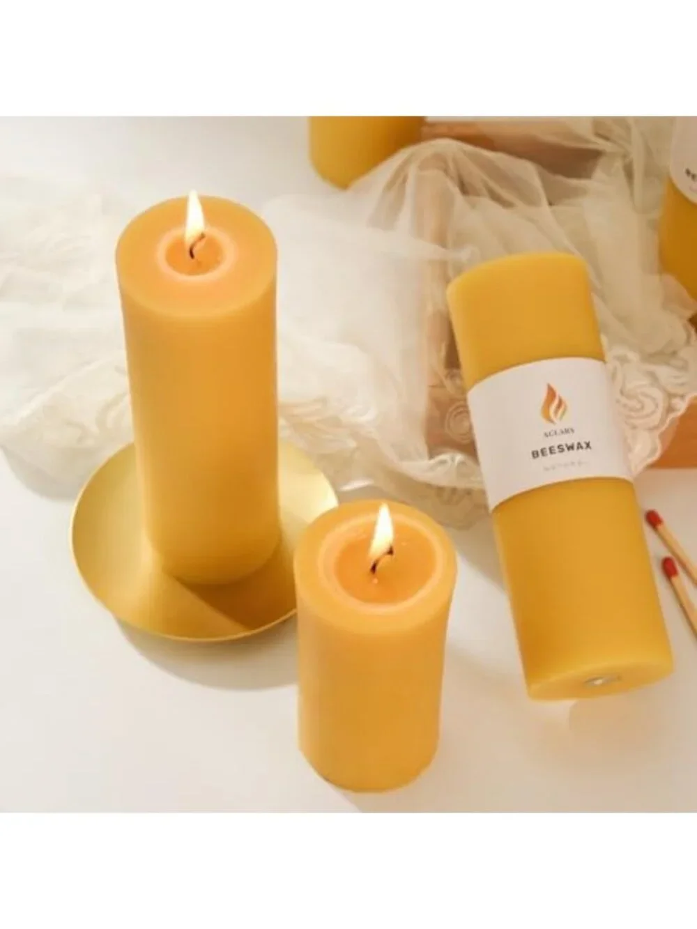 6-Pack Pure Beeswax Pillar Candles - 56 Hour Burn, Wedding Decor & Emergency Use